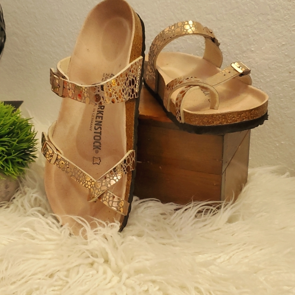 Birkenstock Mayari Sandals, Metallic Stones Copper Birko-Flor, sz 9